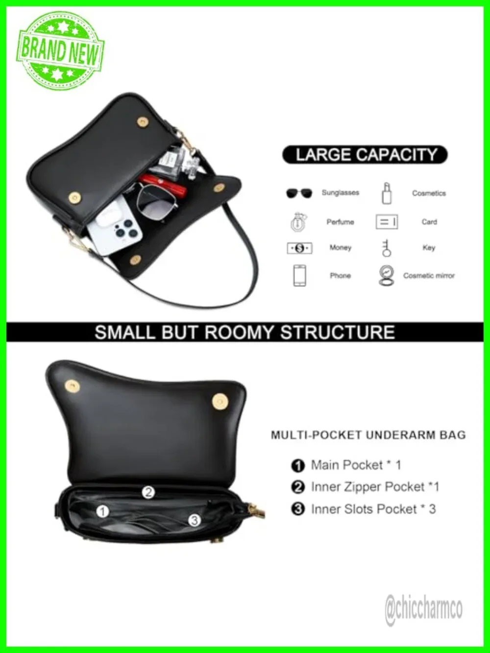KKXIU PU Leather Hobo Shoulder Bag Small Cute Mini Clutch Purse Removable Chain